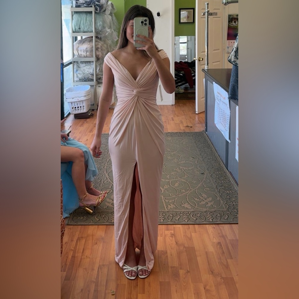 Katie May Blush Pink Twist-Front V-Neck Prom Gown
